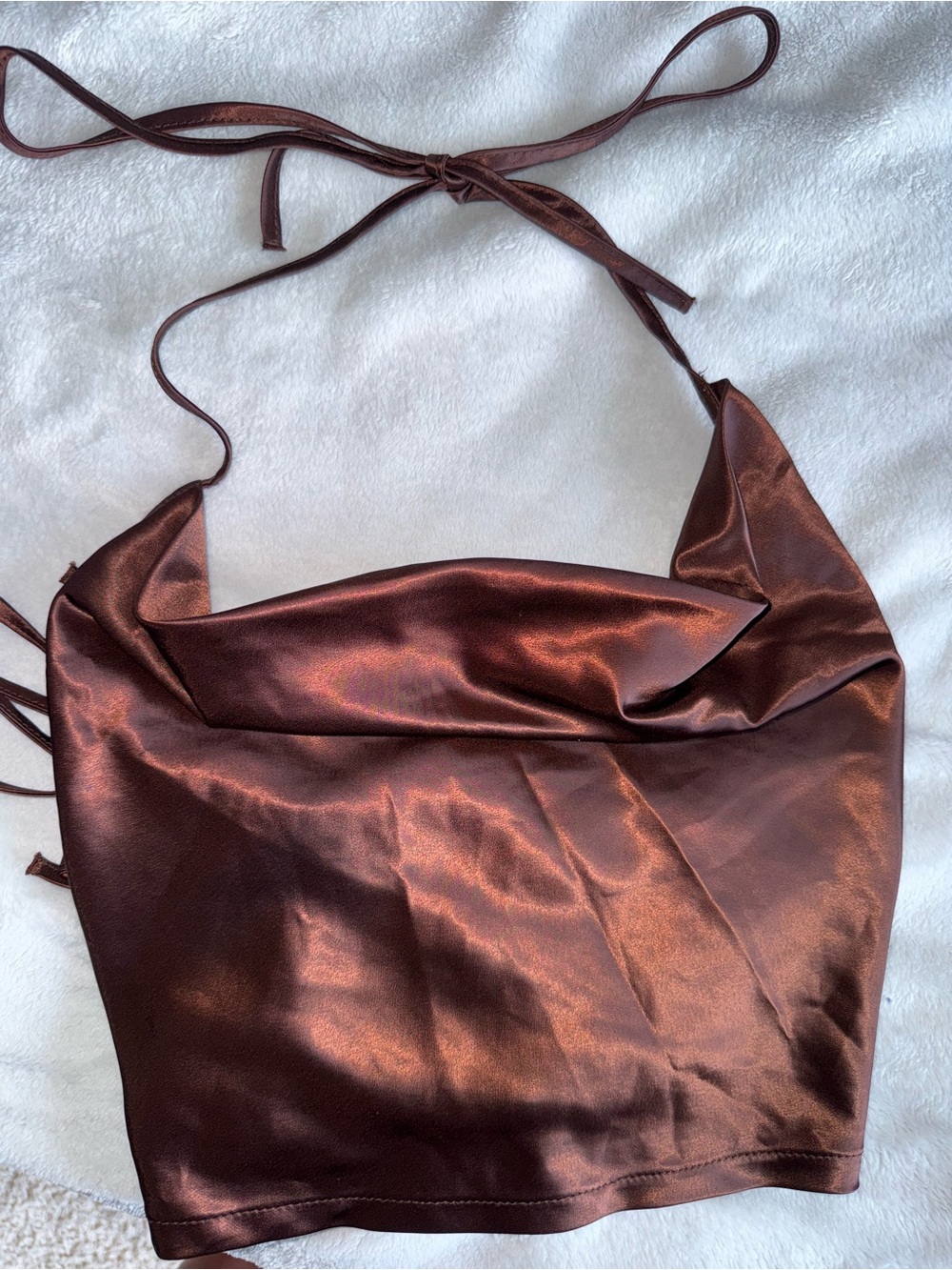 SHEIN Brown Satin Halter Crop Top